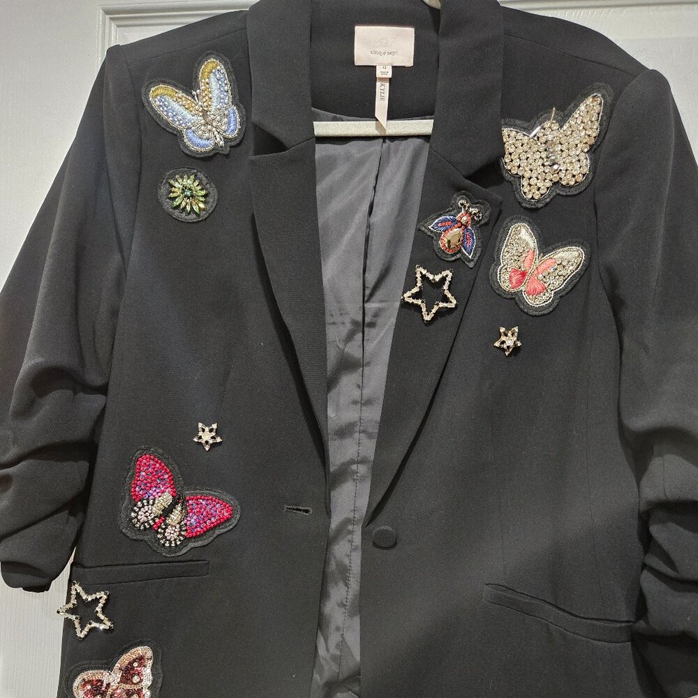 CINQ A SEPT BUTTERFLY KYLIE BLAZER 12 EMBELLISHED RHINESTONES